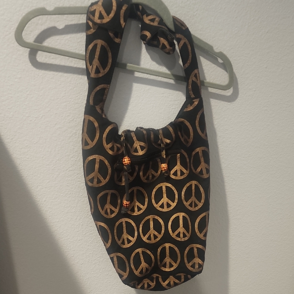 Sachi Black and Gold Peace Sign Bag